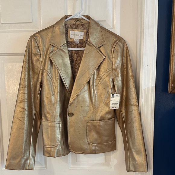 new directions Jackets & Blazers - Vintage NWT Women's Worthington Gold Polyester Faux Leather Jacket Size Medium